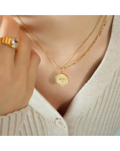 Simple Style Round Star Plating Pendant Titanium Steel Necklace CA07830423