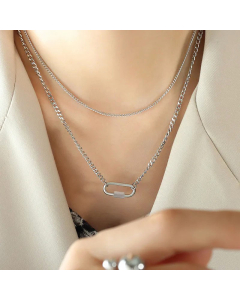 Minimalism Layered Geometric Titanium Steel Plating Necklace CA07830425