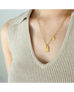 Minimalism Square Star Pendant Titanium Steel Plating Necklace CA07830428