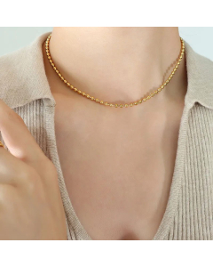 Long Thick Straps Square Pendent Titanium Steel Plating Beaded Necklace CA07830429-Gold Color-01