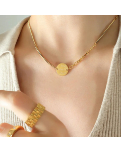Minimalism Round Letter Pendent Titanium Steel Plating Necklace CA07830431