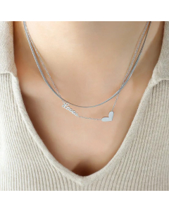 Sweet Letter Heart Shape Pendent Titanium Steel Plating Layered Necklaces CA07830432
