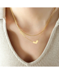 Sweet Letter Heart Shape Pendent Titanium Steel Plating Layered Necklaces CA07830432