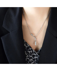 Minimalism Letter Rectangle Inlay Zircon Pendent Titanium Steel Necklace CA07830433