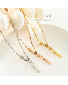 Minimalism Letter Rectangle Inlay Zircon Pendent Titanium Steel Necklace CA07830433