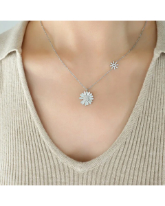 Fairy Style  Flower Titanium Steel Inlay Zircon Pendant Necklace CA07830434