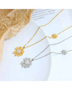 Fairy Style  Flower Titanium Steel Inlay Zircon Pendant Necklace CA07830434