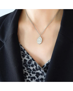 French Style Oval Angel Titanium Steel Plating Pendant Necklace CA07830436