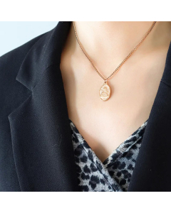 French Style Oval Angel Titanium Steel Plating Pendant Necklace CA07830436