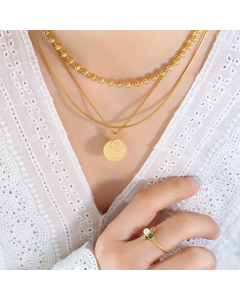 French Style Detachable Round Portrait Pendent Titanium Steel Plating Necklace CA07830438