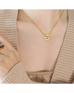 Minimalism Round Letter Plating Pendant Titanium Steel Necklace CA07830442