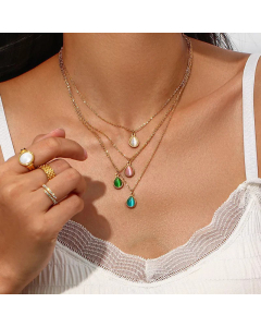 Classic Water Droplets Plating Inlay Opal Pendant Stainless Steel Titanium Steel Necklace CA07830444