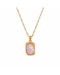 Fashion Rectangle Plating Inlay Shell Pendant Stainless Steel Titanium Steel Necklace CA07830449