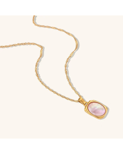 Fashion Rectangle Plating Inlay Shell Pendant Stainless Steel Titanium Steel Necklace CA07830449