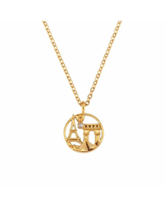 Famous City Building Hollow Out Inlay Zircon Pendant Stainless Steel Titanium Steel Plating Necklace CA07830450