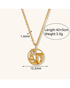 Famous City Building Hollow Out Inlay Zircon Pendant Stainless Steel Titanium Steel Plating Necklace CA07830450