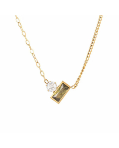 Minimalism Rectangle Inlay Zircon Titanium Steel Pendant Necklace CA07830453