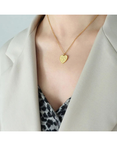 Retro Heart Shape Rectangle Plating Pendant Titanium Steel Necklace CA07830454-Gold Color-01