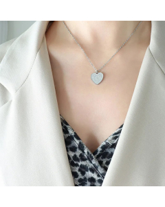 Retro Heart Shape Rectangle Plating Pendant Titanium Steel Necklace CA07830454-Steel Color-01