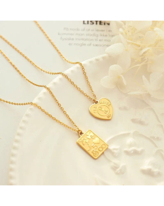 Retro Heart Shape Rectangle Plating Pendant Titanium Steel Necklace CA07830454