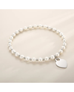 Retro Heart Pendent Stainless Steel Imitation Pearl Beaded Necklace CA07830466