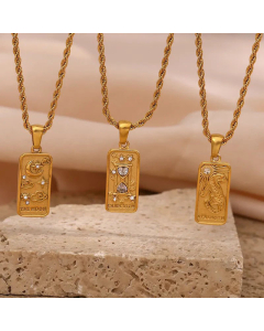 Retro Square Star Moon Tag Pendent Stainless Steel Necklace CA07830470