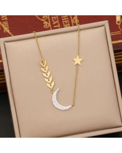 Texture Sweet Star Moon Stainless Steel Plating Necklace CA07830471