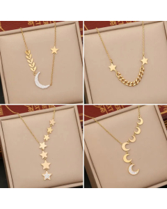 Texture Sweet Star Moon Stainless Steel Plating Necklace CA07830471