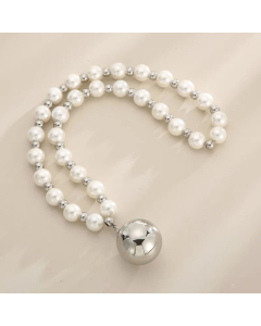 French Style Ball Pendent Stainless Steel Imitation Pearl Beaded Necklace CA07830472