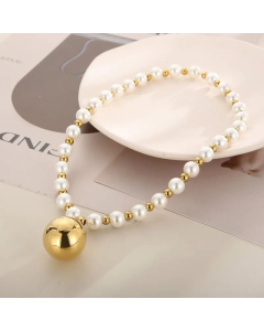 French Style Ball Pendent Stainless Steel Imitation Pearl Beaded Necklace CA07830472