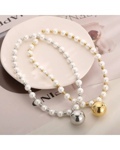 French Style Ball Pendent Stainless Steel Imitation Pearl Beaded Necklace CA07830472