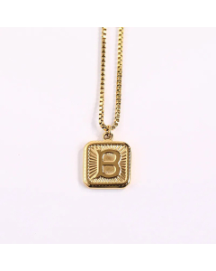 Minimalism Square Letter Pendant Box Chain Stainless Steel Plating Necklace CA07830473