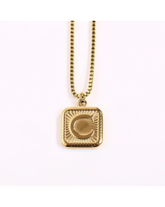 Minimalism Square Letter Pendant Box Chain Stainless Steel Plating Necklace CA07830473