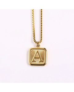 Minimalism Square Letter Pendant Box Chain Stainless Steel Plating Necklace CA07830473