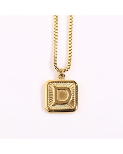 Minimalism Square Letter Pendant Box Chain Stainless Steel Plating Necklace CA07830473