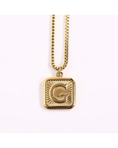 Minimalism Square Letter Pendant Box Chain Stainless Steel Plating Necklace CA07830473