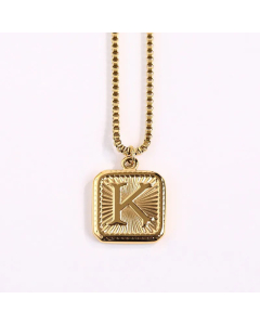 Minimalism Square Letter Pendant Box Chain Stainless Steel Plating Necklace CA07830473