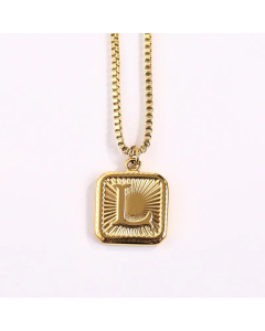 Minimalism Square Letter Pendant Box Chain Stainless Steel Plating Necklace CA07830473