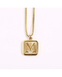 Minimalism Square Letter Pendant Box Chain Stainless Steel Plating Necklace CA07830473