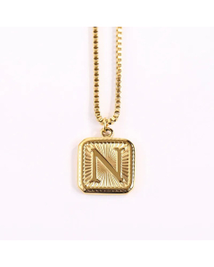 Minimalism Square Letter Pendant Box Chain Stainless Steel Plating Necklace CA07830473