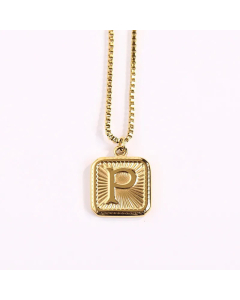 Minimalism Square Letter Pendant Box Chain Stainless Steel Plating Necklace CA07830473