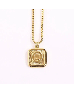 Minimalism Square Letter Pendant Box Chain Stainless Steel Plating Necklace CA07830473