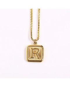Minimalism Square Letter Pendant Box Chain Stainless Steel Plating Necklace CA07830473