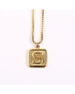 Minimalism Square Letter Pendant Box Chain Stainless Steel Plating Necklace CA07830473