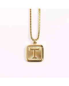 Minimalism Square Letter Pendant Box Chain Stainless Steel Plating Necklace CA07830473