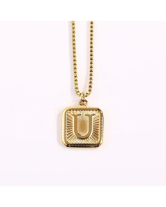 Minimalism Square Letter Pendant Box Chain Stainless Steel Plating Necklace CA07830473