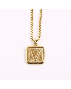 Minimalism Square Letter Pendant Box Chain Stainless Steel Plating Necklace CA07830473