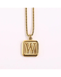Minimalism Square Letter Pendant Box Chain Stainless Steel Plating Necklace CA07830473