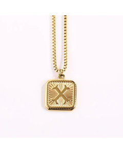Minimalism Square Letter Pendant Box Chain Stainless Steel Plating Necklace CA07830473