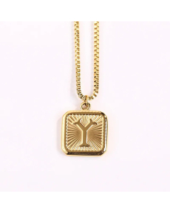 Minimalism Square Letter Pendant Box Chain Stainless Steel Plating Necklace CA07830473